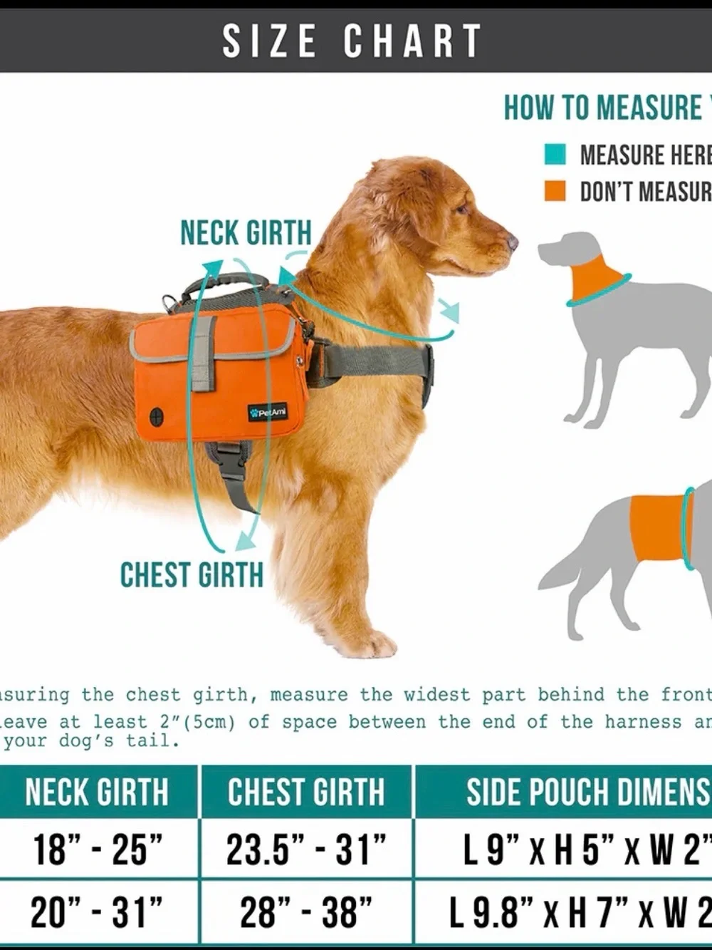 Pet Ami Deluxe harness saddle bag backpack for pets MedLarge